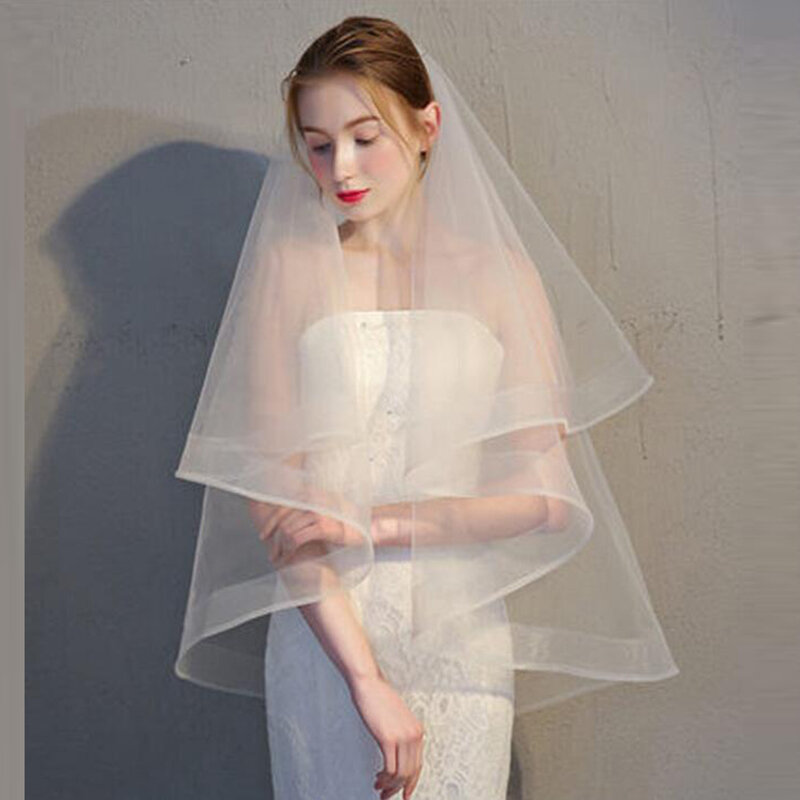 Diskon terbaru 2022 gading pernikahan kerudung satu lapis 120cm pendek pengantin aksesori putih grosir
