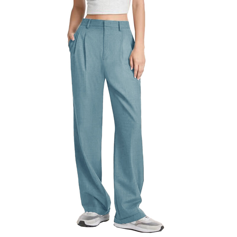 Trend ige Damen hose mit weitem Bein und Arbeits kleidung mit Seiten taschen und hoher Taille in mehreren Farben erhältlich