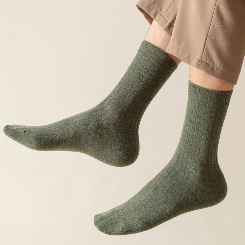 Осенне-зимние мужские однотонные носки, толстые вязаные носки, мужские простые мужские носки средней длины, мужские носки