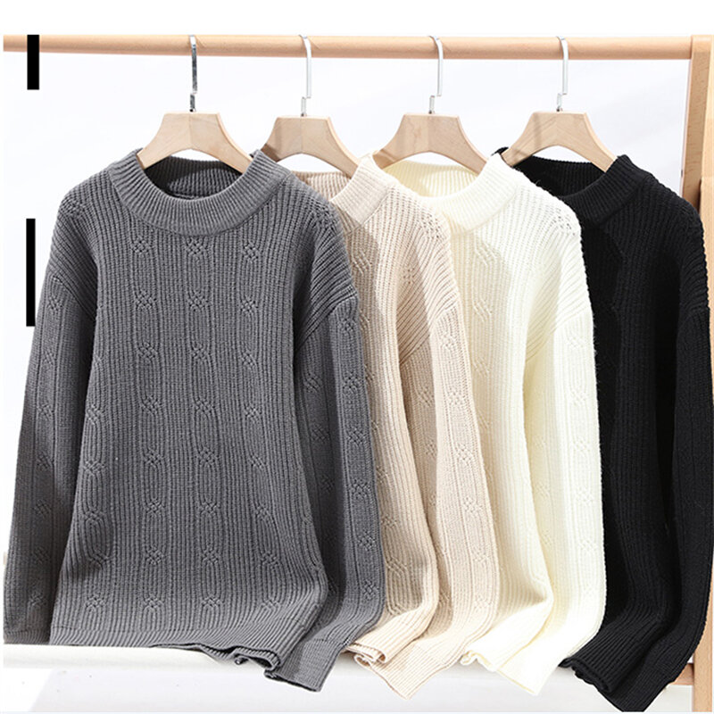 남성용 플러시 두꺼운 스웨터, 따뜻한 니트 스웨터, O-넥 풀오버 니트웨어 상의, 2023, 가을 겨울