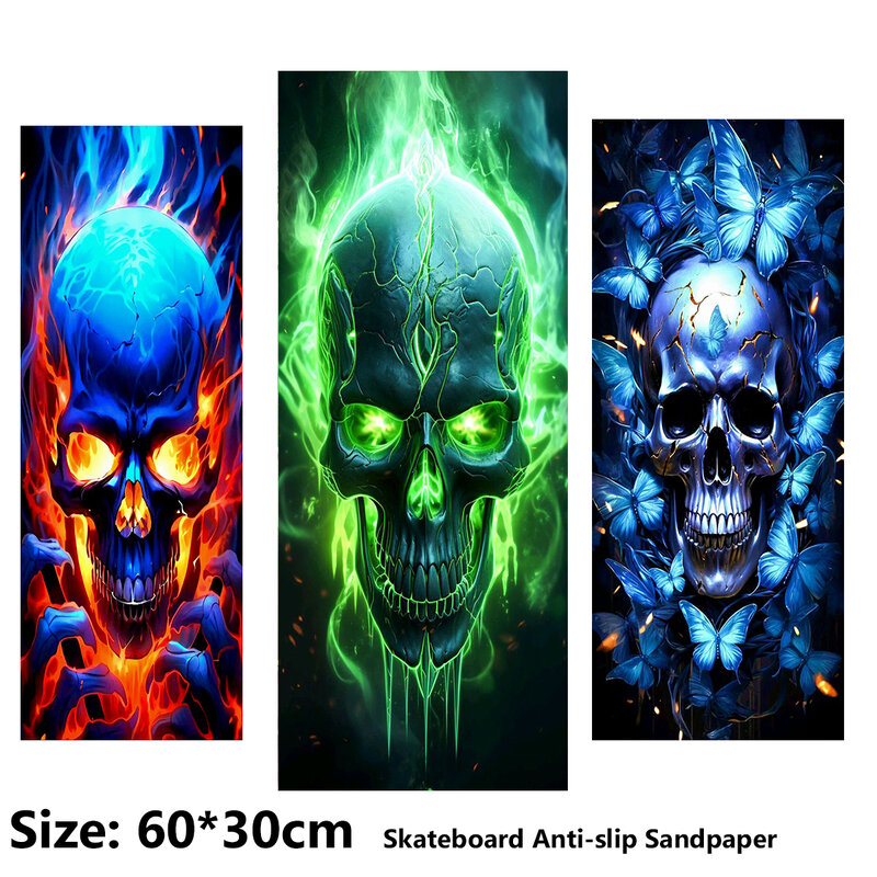 Skull Glowing Dark Pattern Electric Scooter Anti-slip Sticker Sandpaper Skateboard Grip Tape Sheet 60*30cm
