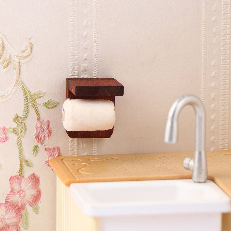 บ้านตุ๊กตา1:12กระดาษกระดาษทิชชู่ม้วนขนาดเล็กอุปกรณ์ในห้องน้ำมีขาตั้งแบบ aksesori perabot ห้องน้ำ