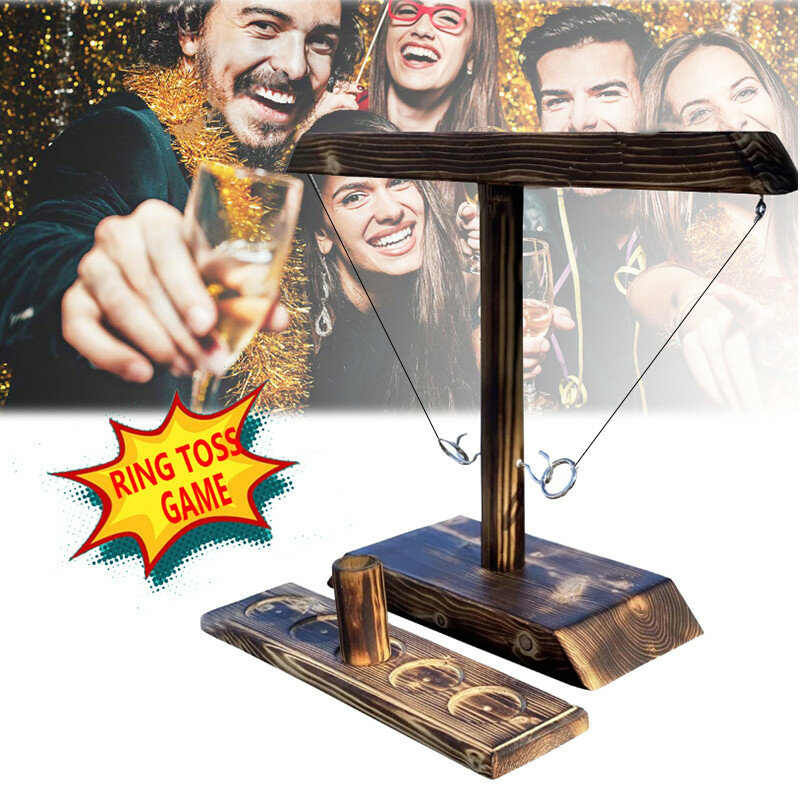Ring Toss Game Party Toys Drinking Game Toy Wooden Ring Toss Hooks Fast-paced Interactive Game for Bars Home Board Games Pinball
