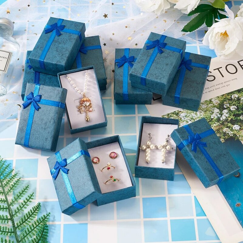 Caja de cartón rectangular con lazo, organizador de joyas de colores para aniversario, boda, regalo de cumpleaños, caja de almacenamiento de embalaje, 12 piezas