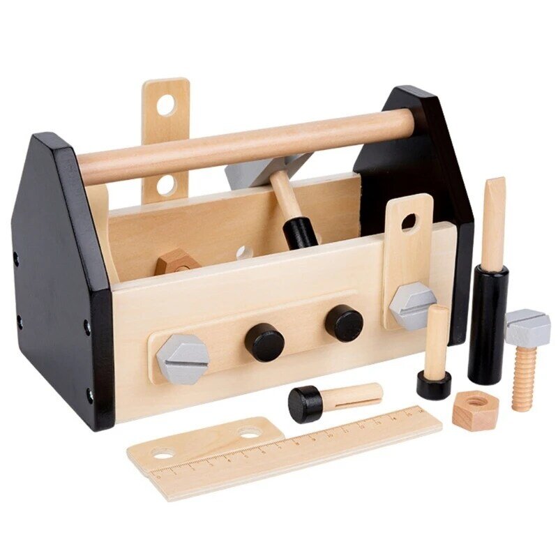 Kotak Alat Portabel Set Alat Perakitan Mainan Kit Alat Konstruksi Mainan Tukang Kayu Pencerahan Sensorik Mainan Pura-pura
