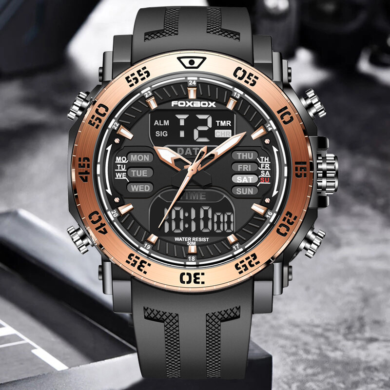 2023 Lige Sport Heren Quartz Digitaal Horloge Creatief Duiken Horloges Mannen Waterdicht Horloge Sport Dual Display Klok Relogio Masculi
