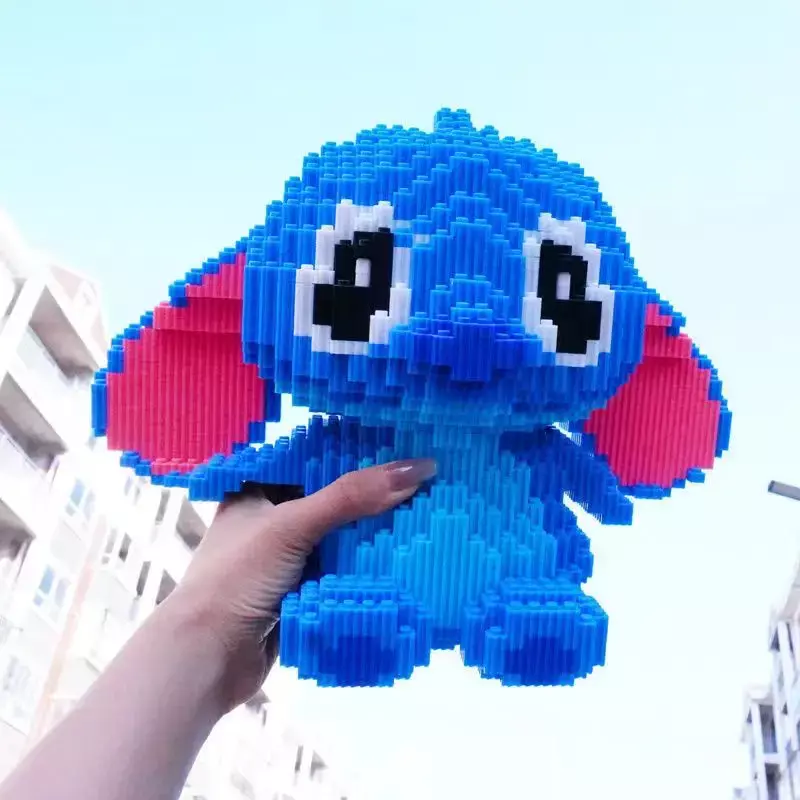 Mainan perakitan blok bangunan Stitch raksasa 30CM, DIY hadiah ulang tahun anak-anak dekorasi Desktop 3D