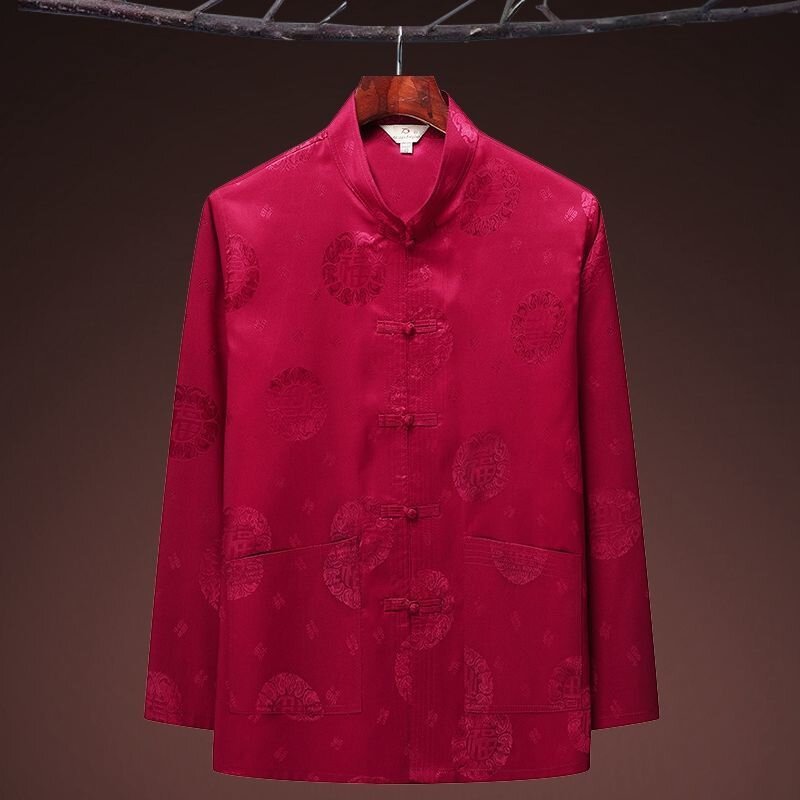 التنين الصيني نمط الرجعية تانغ دعوى الكونغ فو تاي تشي ملابس الرجال Hanfu فو شيونغسام مع جيب قميص قاع قميص
