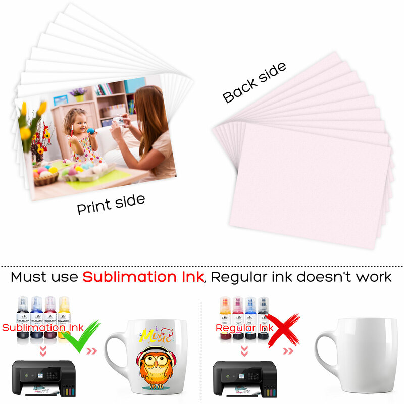 Sublimação Ink Heat Transfer Paper, A4 para qualquer Epson HP Canon Sawgrass Inkjet Printer, caneca T-Shirt