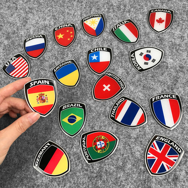 Etiqueta reflexiva da bandeira 3D, peças da motocicleta, decalque do carro, Reino Unido, Itália, França, Rússia, Espanha, Brasil, Coreia do Sul, Japão, Chile, EUA, Portugal