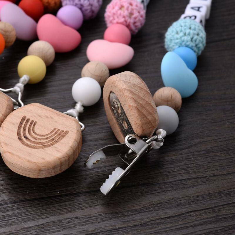 Soporte de silicona para chupete con nombre personalizado, cadena de soporte para chupete de arcoíris, Clips para chupete hechos a mano para bebé, regalo de mordedor personalizado