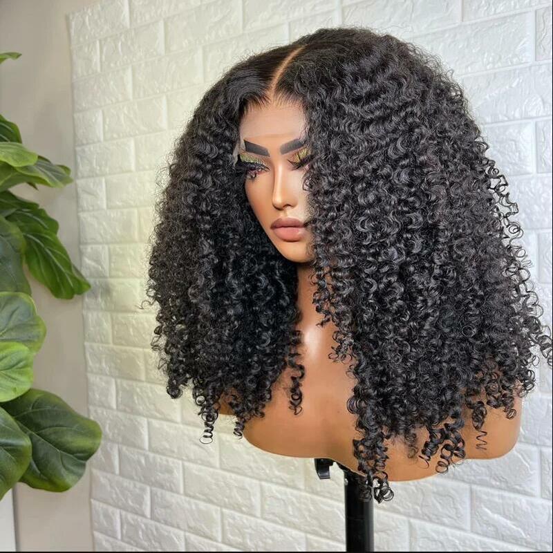 26inch 180Density Soft Natural Long Black Kinky Curly Lace Front Wig For Black Women BabyHair Glueless Preplucked Heat Resistant