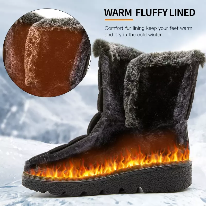 Botas de nieve impermeables para mujer, botines de felpa con plataforma larga de piel, zapatos cálidos de algodón para parejas, invierno, 2023