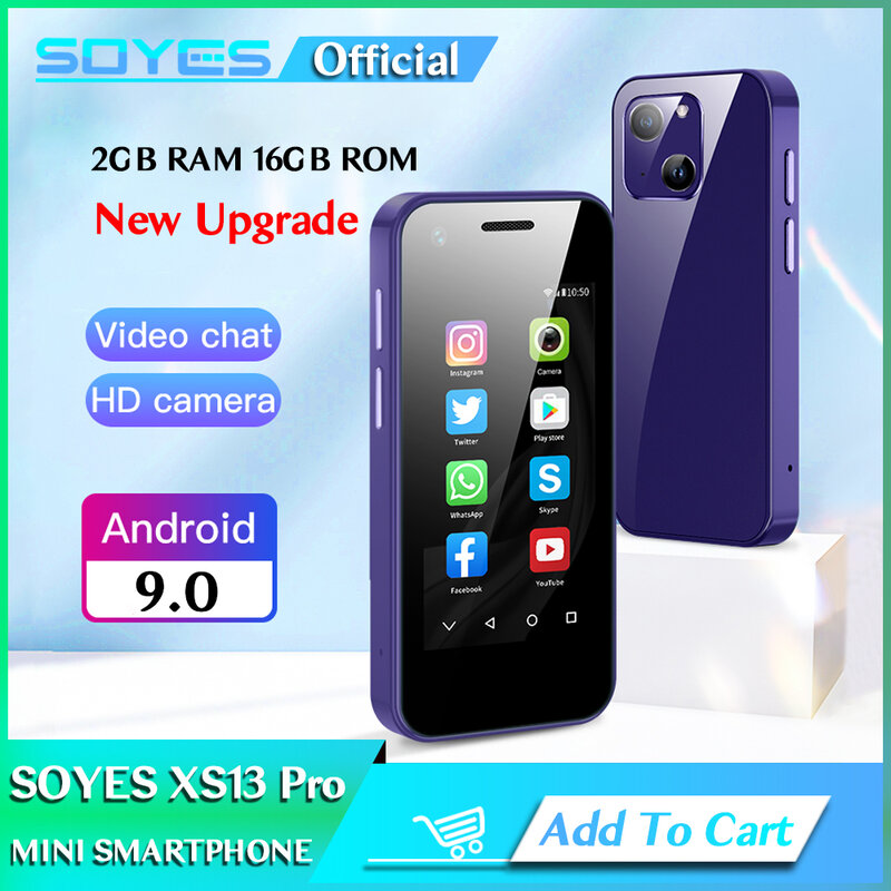 SOYES-XS13 Pro Mini Android 9.0 Smart Phone, 2.5 Polegada Display, 2GB RAM, 16GB ROM, Dual SIM, Standby, Play Store, Whatsapp, 3G