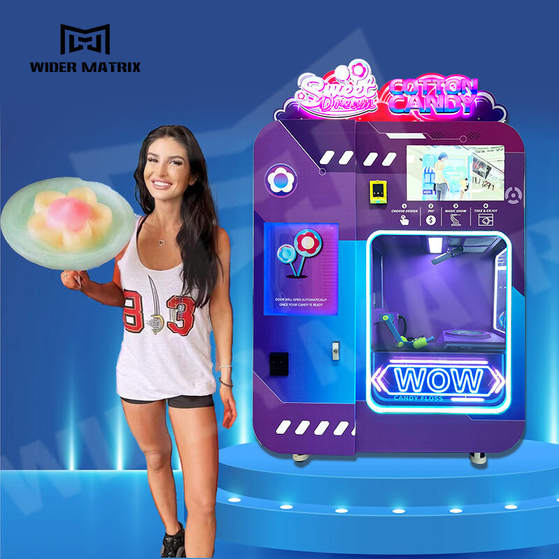 2022 New Style Full Automatic Commercial Cotton Candy Fairy Floss Vending Making Machine With Coin Bill credit card Acceptor