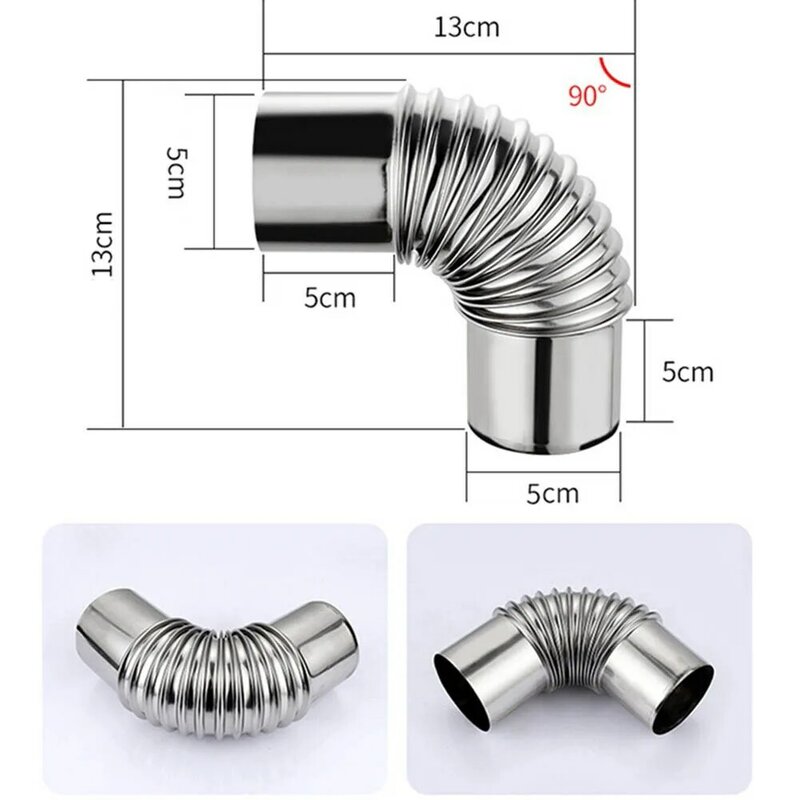 1Pc Elbow Pipe Stainless Steel 90 Degree Elbow Chimney Liner Bend 90° Multi Flue Stove Pipe For Camping Outdoor Stove Chimney