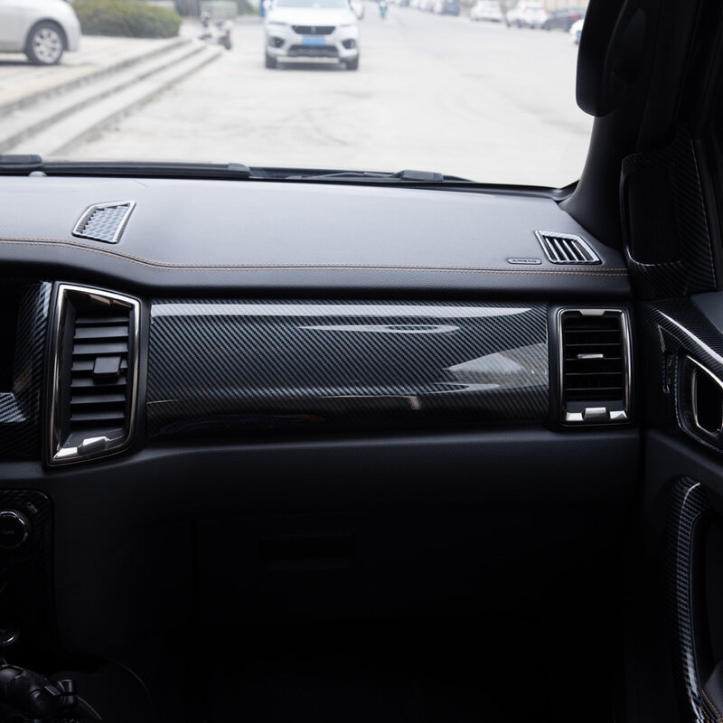 Warna serat karbon LHD co-pilot Panel penutup Trim dekorasi Interior untuk Ford RANGER 2015 2016 2017 2018 2019 2020