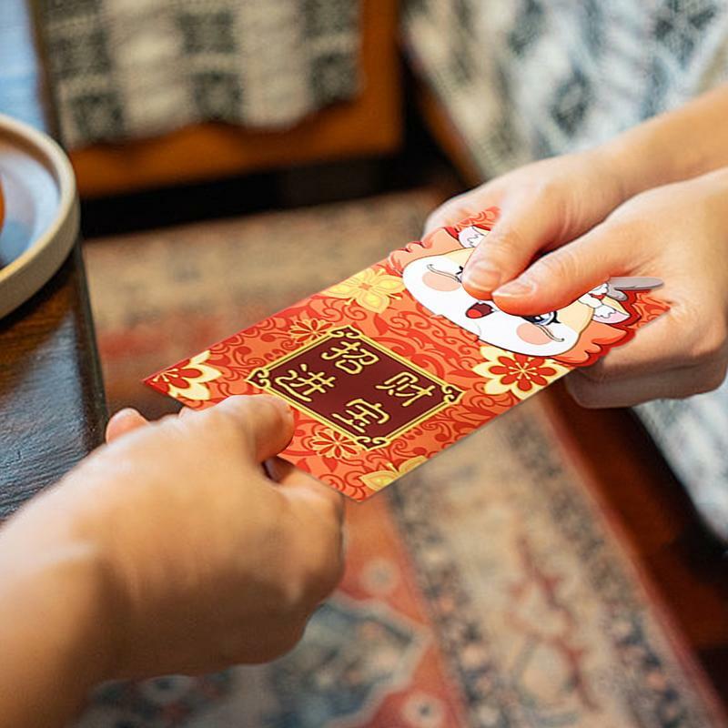 Amplop Naga Lucu Tahun merah 4 buah kantong uang Festival Musim Semi paket keberuntungan gaya Tiongkok tas hadiah kartun untuk ulang tahun musim semi