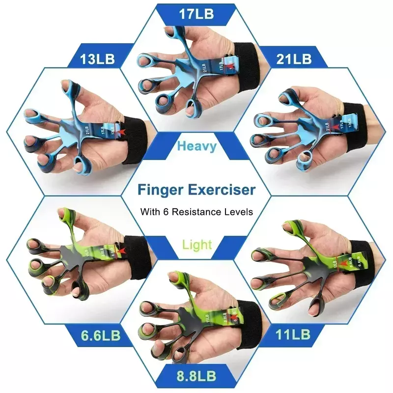 Expansor de mano de 6 resistencias para entrenamiento y ejercicio, agarre de dedo para deporte, gimnasio, accesorios de entrenamiento y ejercicio, Gripster Fitness