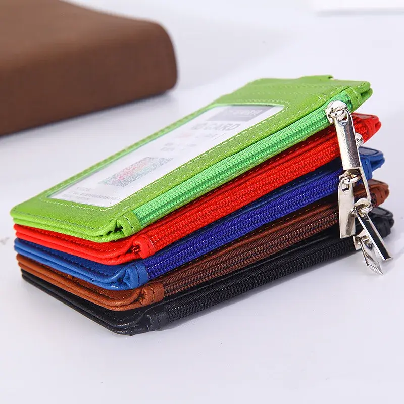 1pc Leather ID Badge Card Holder Lanyard Zipper Card Case Business Card Holder Organizer Portable Wallet
