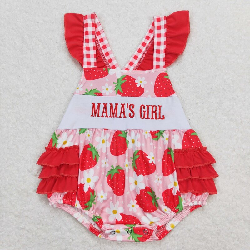 Großhandel Neugeborenen Leopard Erdbeer Blumen Stram pler Sommer Stickerei Mama Mädchen Overall Kinder Kleinkind Blase einteilige Kleidung