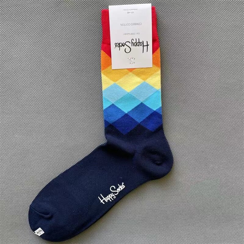 1Para skarpet męskich Casual Gentleman Funny High Quality Color Puzzle Happy Socks Business Party Dress Cotton Socks For Men Gift Sock