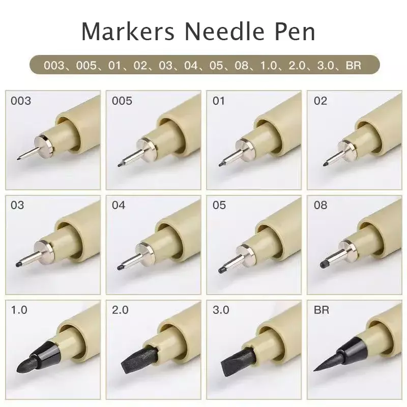 3/12Pcs Pigment Liner Micron Pen Marker Hook Line penna ad ago per disegnare inchiostro per schizzi penna a pennello morbido cancelleria forniture artistiche