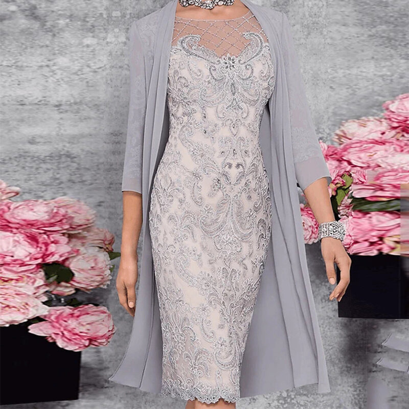 Yipeisha-Vestidos grises para madre de novia, ropa de fiesta con lentejuelas, longitud hasta la rodilla, verano, 2022