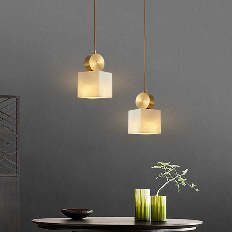 Imitation Marble Pendant Lamp Home Decor Dining Table Hanging Light Golden Luxury Hotel Bedside Chandelier