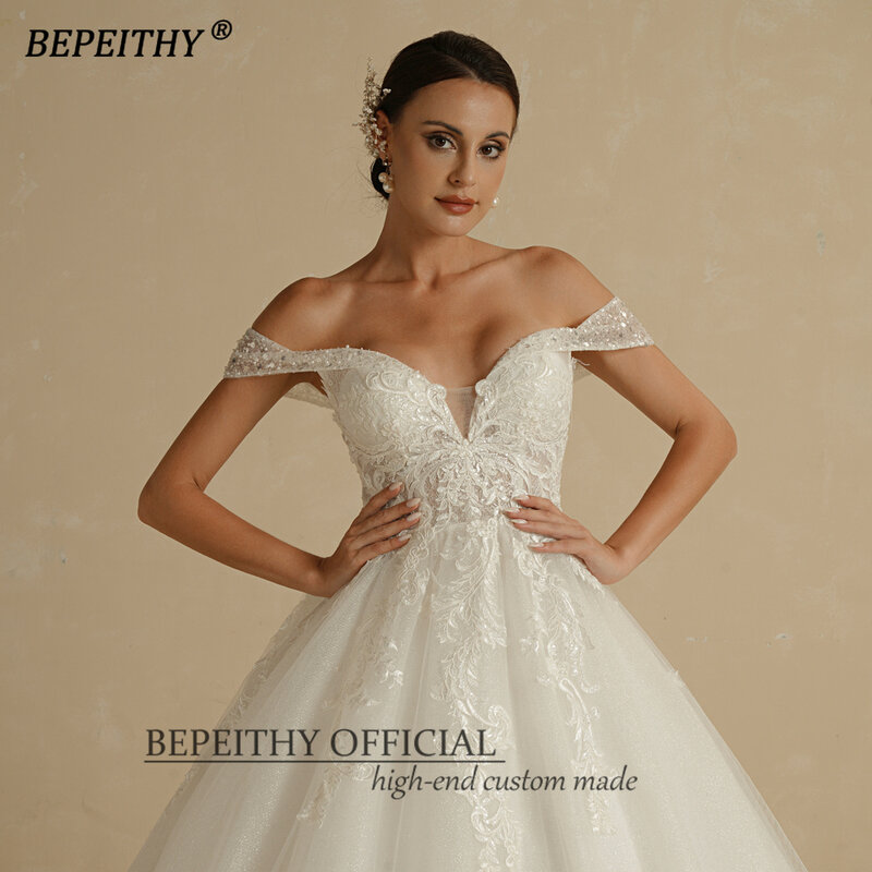 BEPEITHY-vestido de novia de princesa sin mangas para mujer, vestido de novia, cola de corte Vintage, falda brillante de marfil