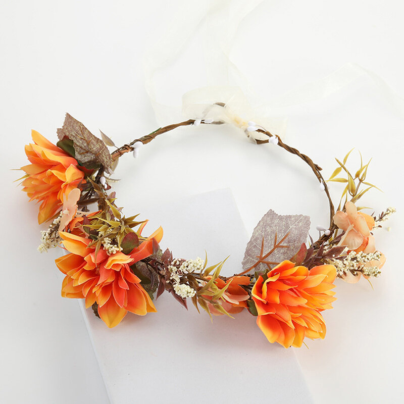 Imitation Flower Plant Handmade Garland Gentle Tie Up Flowers Headgear Ornaments for Banquet Wedding Dresses Skirts