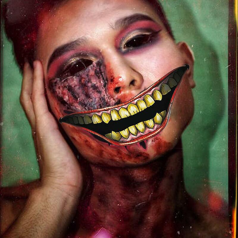 10 Stijlen Halloween Grap Make-Up Tijdelijke Tattoo Diy Clown Horror Grote Mond Gezicht Tattoo Sticker Halloween Maskerade Cosplay