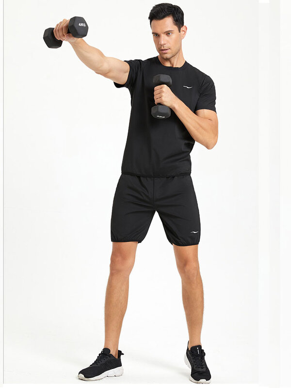 2pcs/set Sweat Suits Sauna Shirt+Shorts for Men Short Sleeve Sauna Suit Compression Top Weight Loss Body Shaper for Workout