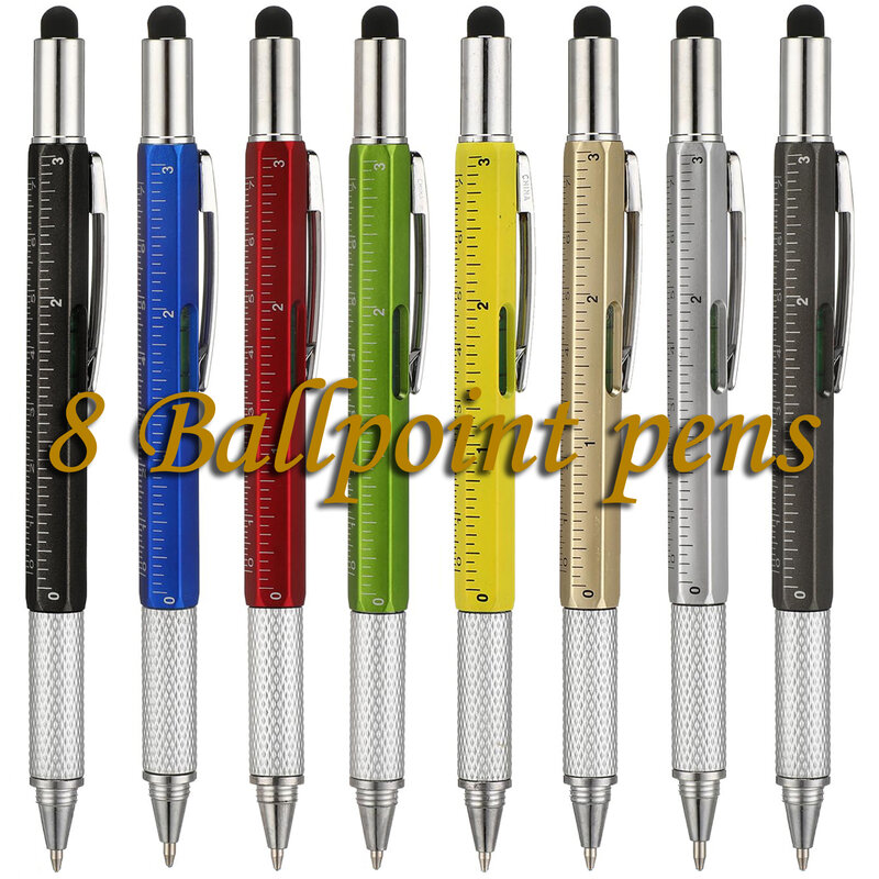 قلم حبر جاف متعدد الوظائف مع أداة حديثة محمولة باليد ، مسطرة تقنية ، مفك قياس ، قلم شاشة تعمل باللمس ، مستوى الروح ، 8 ، من من