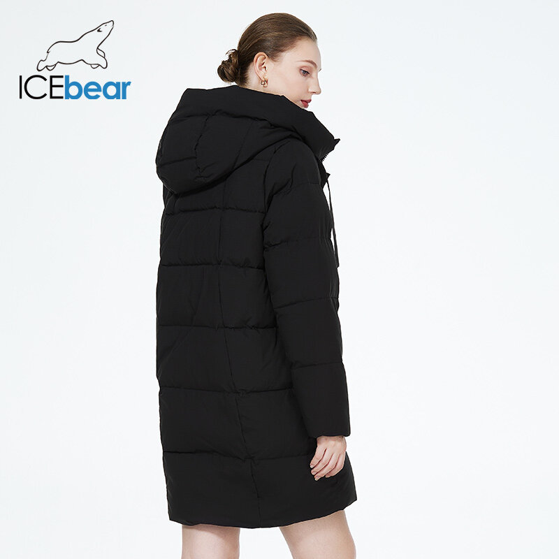 ICEbear jaket puffer wanita, jaket panjang sedang kasual mantel katun bermerek hangat musim dingin 2023