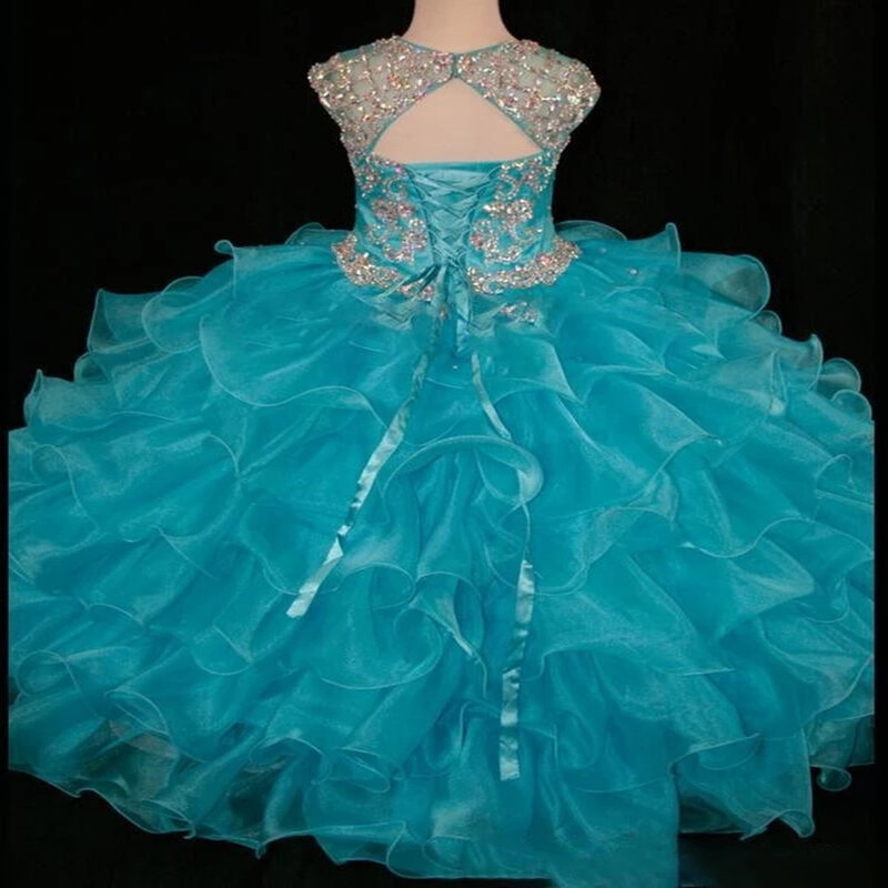 2023 luxus Kristalle Perlen Mädchen Pageant Kleid Puffy Organza Kinder Kleidung Party Prom Kleid Blume Mädchen Kleid Größe 2-16Years