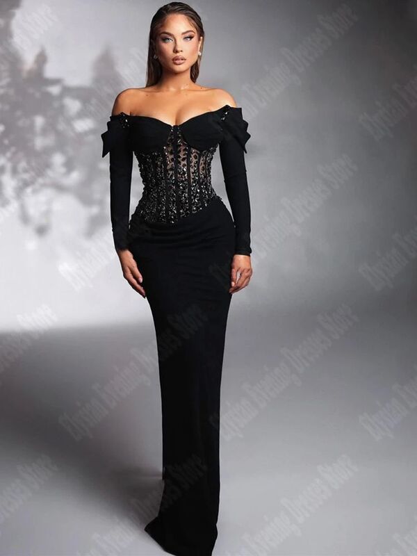 Черные женские вечерние платья-русалки, облегающие платья для выпускного, новые гладкие атласные блестящие вечерние платья с блестками