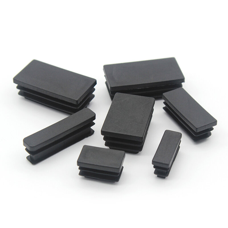 Tapas rectangulares de plástico negro, insertos de tubo de acero, tapón de 10x20mm-150x200mm, varios tamaños, 1/2/4/5/10 uds.