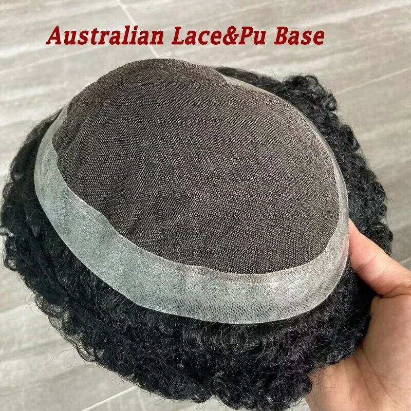 Durable Breathable Australian 20 Curly Lace&PU Base/Fine Mono&PU Base Men Toupee 100% Human Hair System Prosthesis