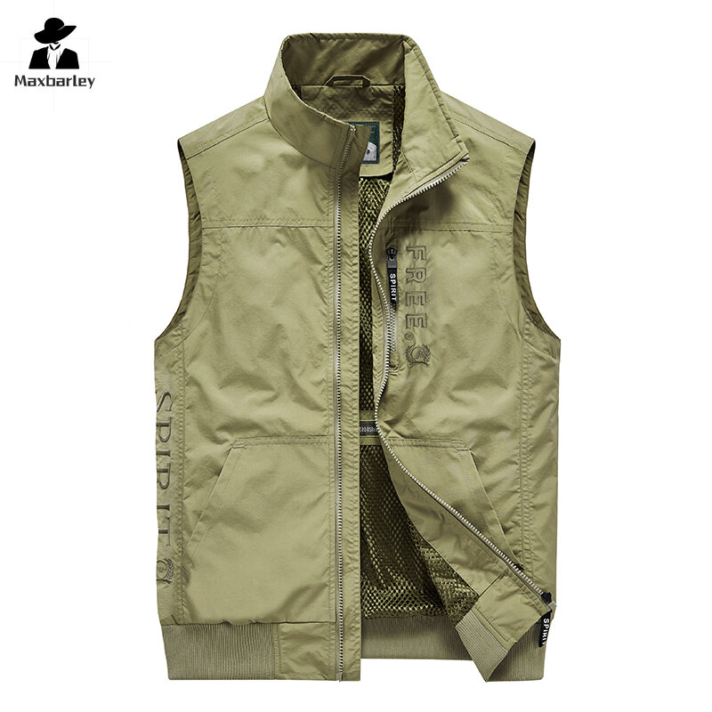 남성용 전술 멀티 포켓 민소매 작업 재킷, 야외 하이킹, 다기능 낚시 사진, 플러스 사이즈 조끼, 여름 조끼