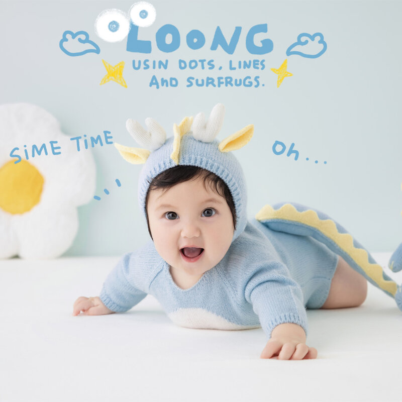 Newborn Boy Photoshoot Outfits Baby Girl Clothes Hat Bodysuit Cute Loong Doll Photography Props Studio Creative Photo Shoot Prop
