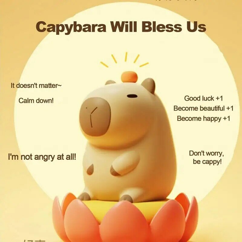 Capybara Night Light para quarto, luzes noturnas do berçário, USB recarregável, controle de toque, lâmpada de silicone para sala