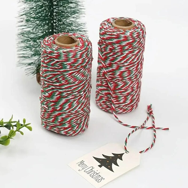 Vermelho e Verde Twisted Cords Gift Bags, Cordas de Algodão, Wrap Ribbon, Embalagem de Caixa de Presente, DIY Hand-Woven Tag Rope, 100m por Rolo, 1.5mm