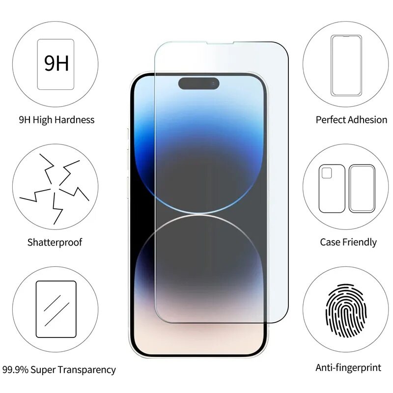 5PCS Tempered Glass For iPhone 11 12 13 14 15 Pro Max Screen Protector For iPhone 12/13Mini 7 8 14 15 Plus X XS XR SE 2/3 Glass