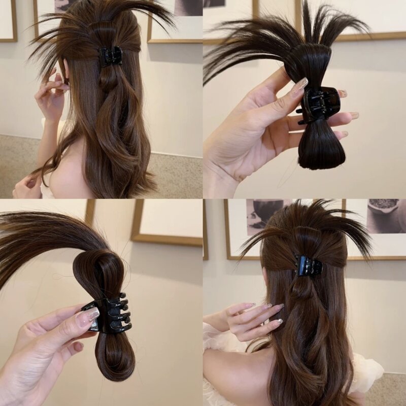 AISHG Wig ekor kuda atas jepit rambut cakar klip untuk wanita sintetis pendek lurus tidak terlihat Wig jepit rambut gadis Aksesori rambut