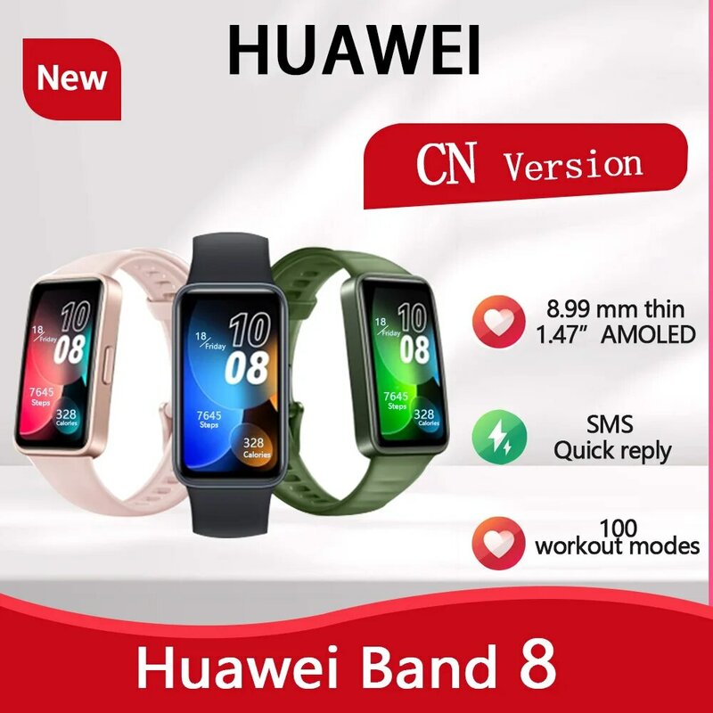 HUAWEI-Bracelet connecté Band 8, avec écran AMOLED 1.47, étanche, capteur d'activité physique avec suivi du rythme cardiaque et mesure du taux d'oxygène dans le sang toute la journée, autonomie de 2 semaines