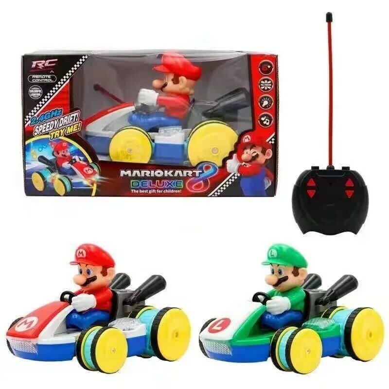 Super Mario empat roda penggerak balap Luigi tokoh aksi musik ringan mobil kendali jarak jauh mainan luar ruangan hadiah ulang tahun anak-anak