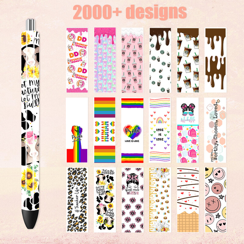 Enveloppes de stylo UV DTF colorées arc-en-ciel, décalcomanies de transfert pour stylos à bille, autocollants personnalisés, 5 pièces