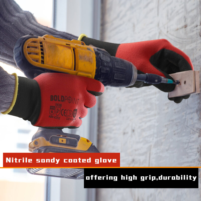 1/3 pasang sarung tangan lapis pasir nitril, menawarkan pegangan, daya tahan, dan kenyamanan, ideal untuk konstruksi dan berkebun