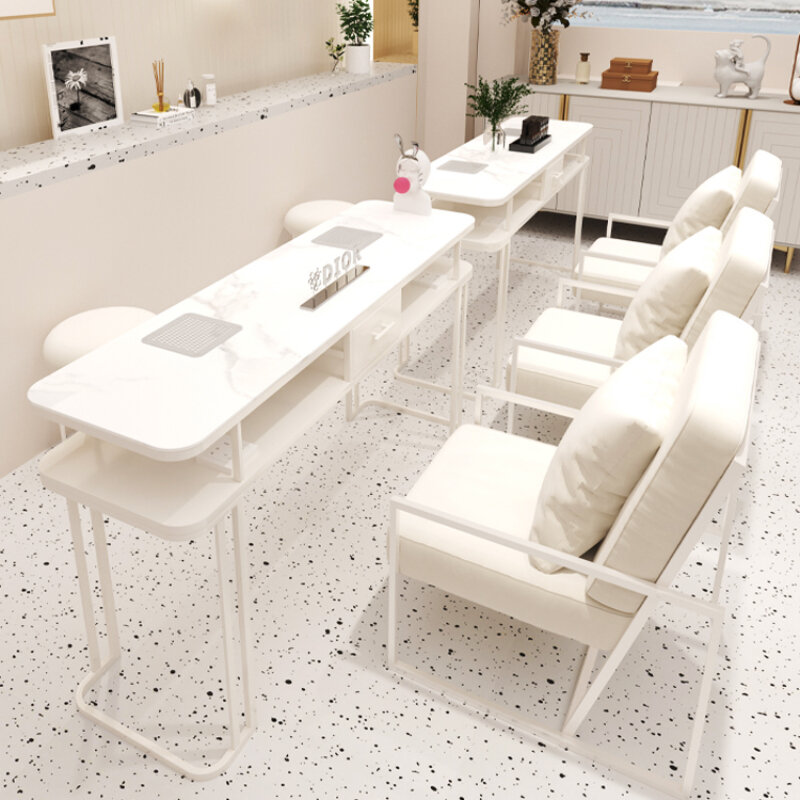 White Organiser Nail Desk Dust Collector Designer Manicure Nail Table Art Modern Tavolo Per Unghie Professionale Salon Furniture